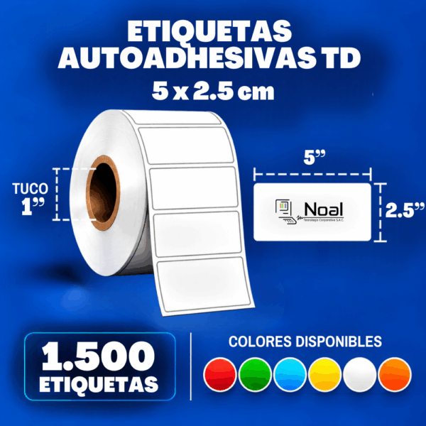 rollo de etiquetas termico directo 5cmx2.5cm 1columnas x1500 unidades