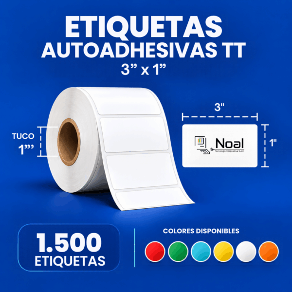 rollo de etiquetas transferencia termica 3" x 1" a 1 columna x 1500 unidades