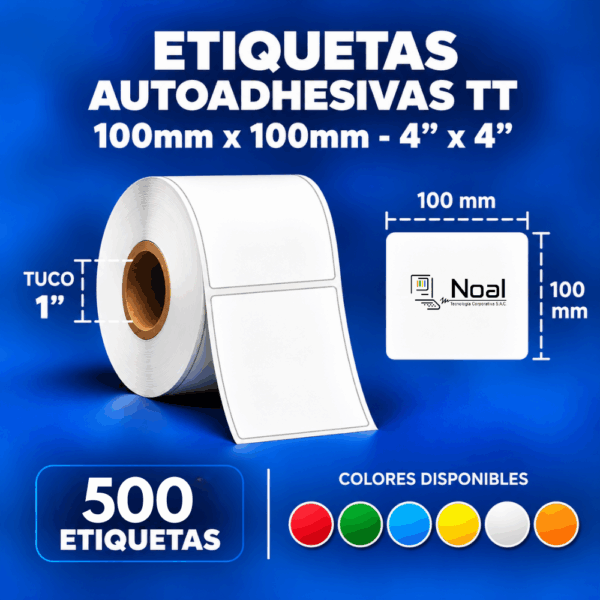 etiquetas adhesivas transferencia térmica medida 10 x 10 cm x500 unidades tuco 1"