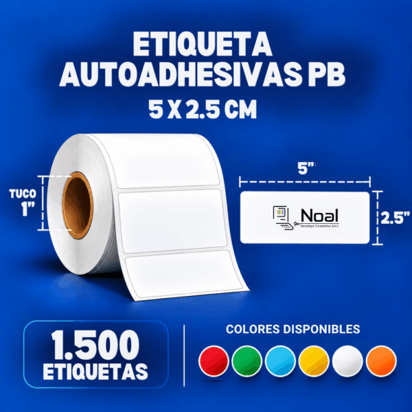 etiquetas adhesivas polipropileno 5x2.5cm a una columna rollo x1500 unidades tuco de 1"