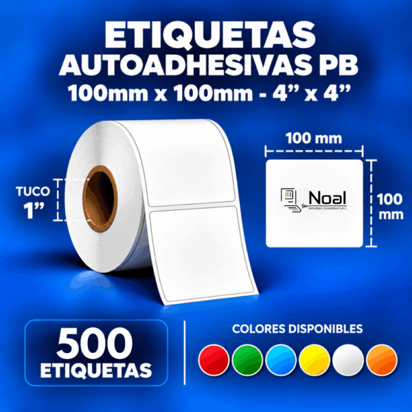 etiquetas adhesivas polipropileno medida 10 x 10cm x 500unid. tuco de 1"