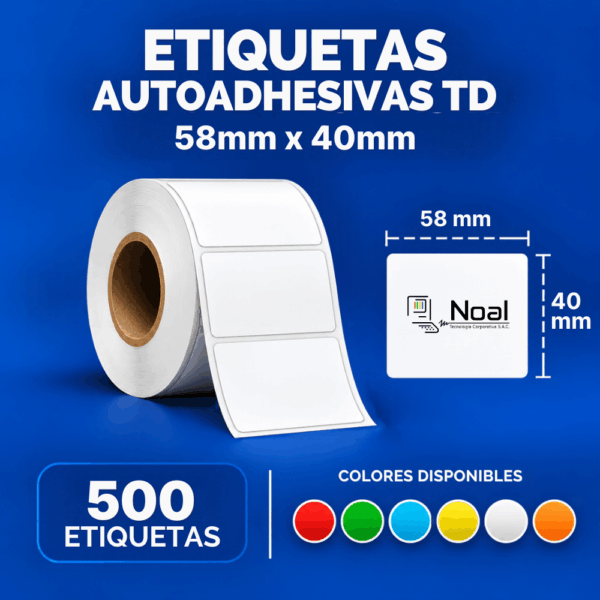 rollo de etiquetas termico directo 58 x 40mm a 1columna x 500 unidades