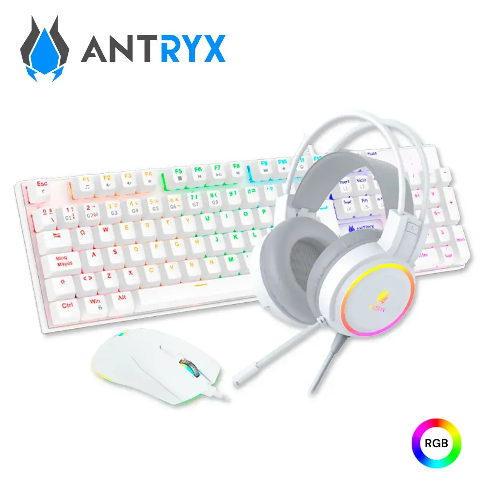 5-2-4.webp Kit gamer Antryx audífono, teclado y mouse GC 3100 X3, switch azul, RGB, alambrico, color blanco - Imagen 1