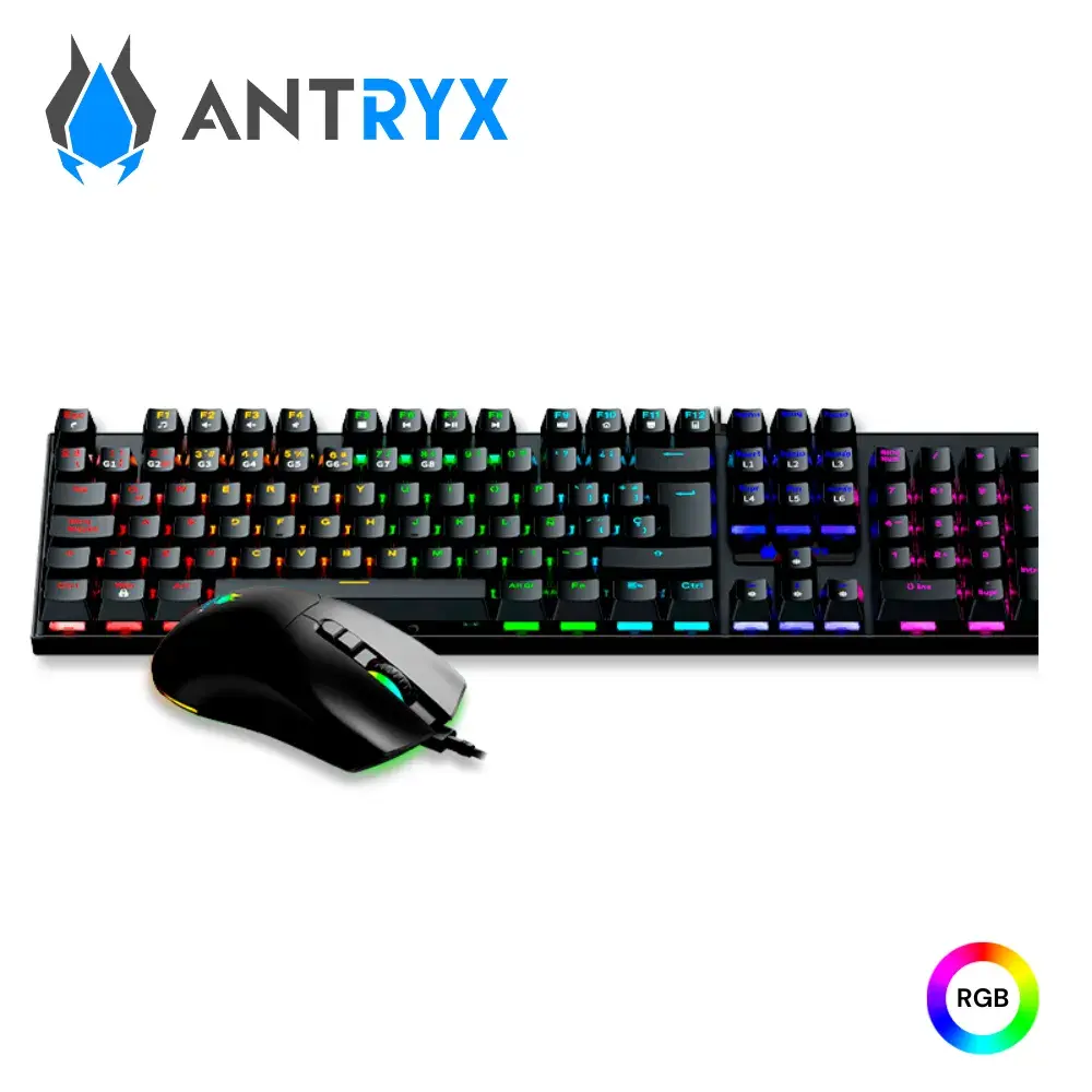 9-3.webp Kit teclado y mouse gamer Antryx GC 3100, switch azul, USB, luces RGB Rainbow, color negro - Imagen 1