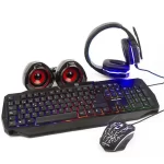 Combo Gamer Halion Racer Alambrico Audifono, teclado, mouse y parlantes USB Color Negro
