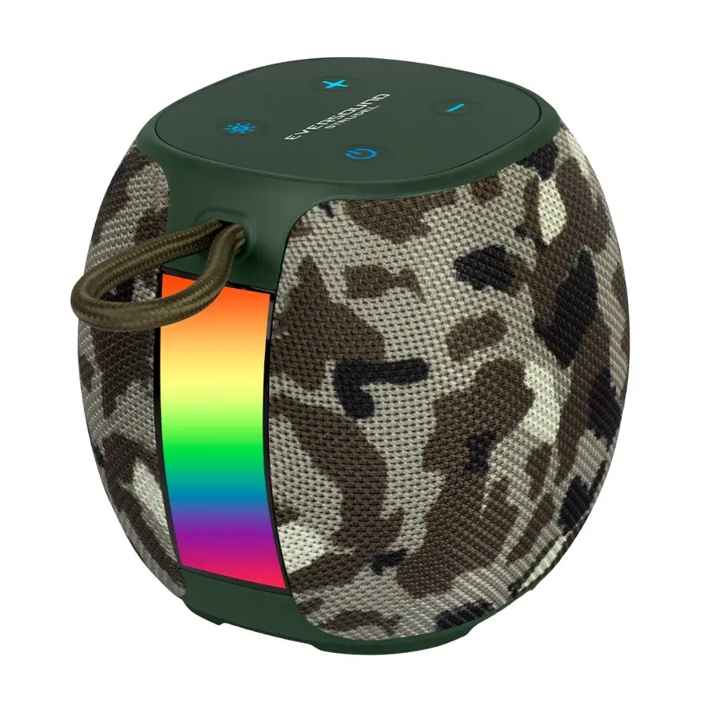 Strudel-EV-500A-2.webp Parlante Eversound EV-500A Strudel, conexion Bluetooth, TWS, iluminacion RGB, USB C, camuflado - Imagen 1