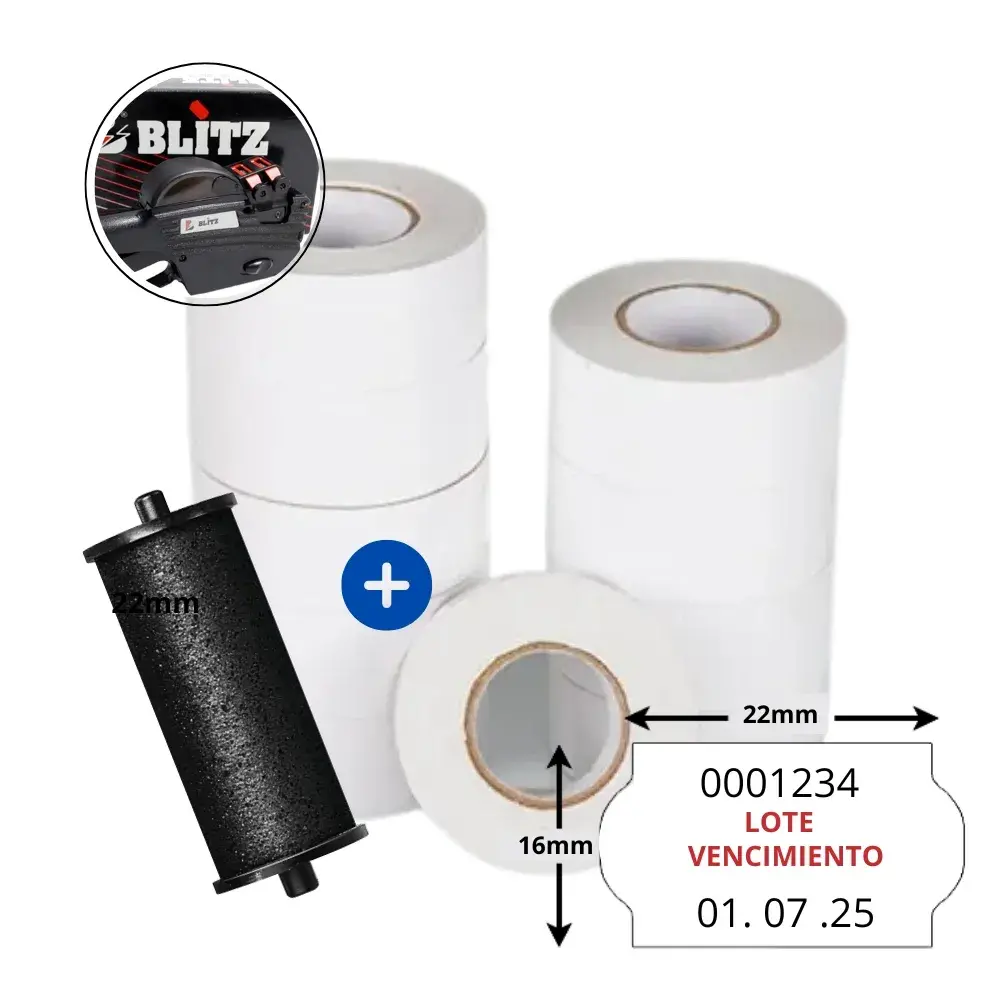 combo-blitz-y-etiquetas-blanca-y-lote-.webp Combo Tintero Blitz y Etiquetas Lote y Vencimiento 22x16mm - Imagen 1