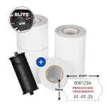 Combo Tintero Blitz y Etiquetas Producción y Vencimiento 22x16mm