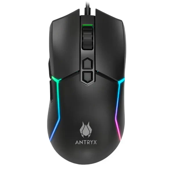 mouse gamer antryx m770, dpi 12800, 7 botones, luces rgb, usb, color negro