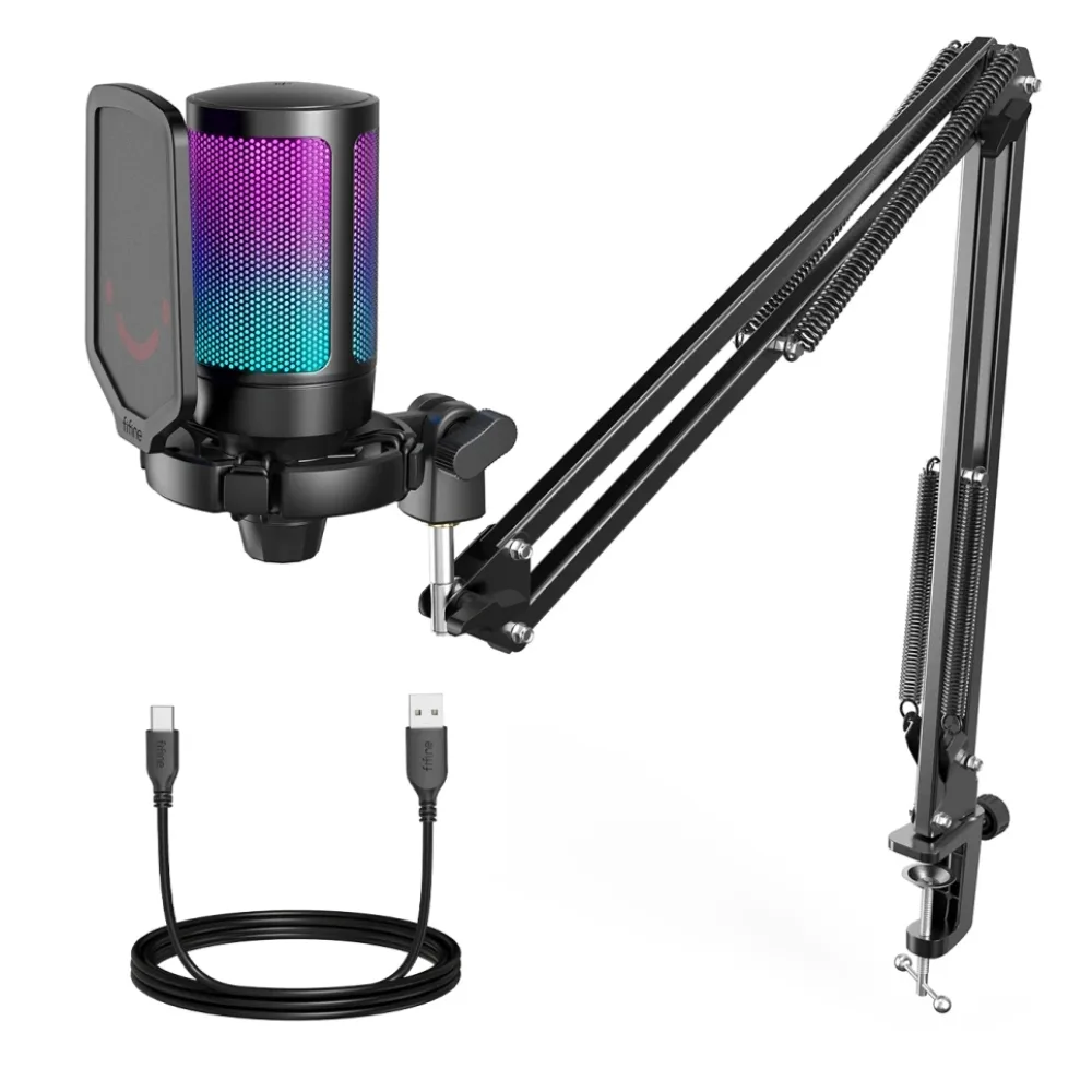 micrófono gamer fifine a6t con soporte de brazo, color negro micrófono gamer fifine a6t con soporte de brazo, color negro