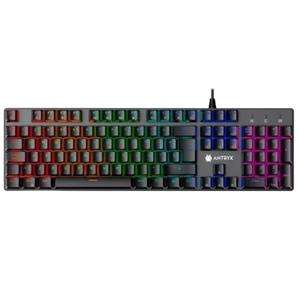 teclado mecanico antryx mk760l, switch rojo, luces rgb rainbow, color negro