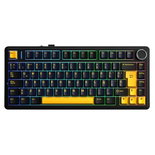 teclado aula f75 mecanico rgb inalambrico negro y celeste switch reaper