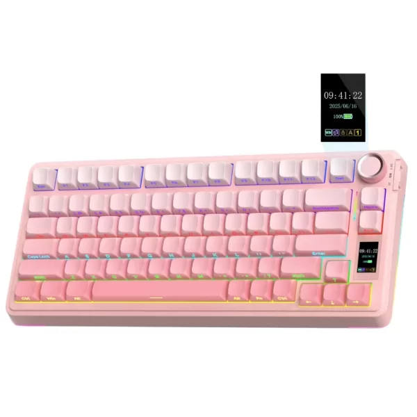 teclado aula s75pro mecanico rgb inalambrico ingles rosa switch v3 grey wood