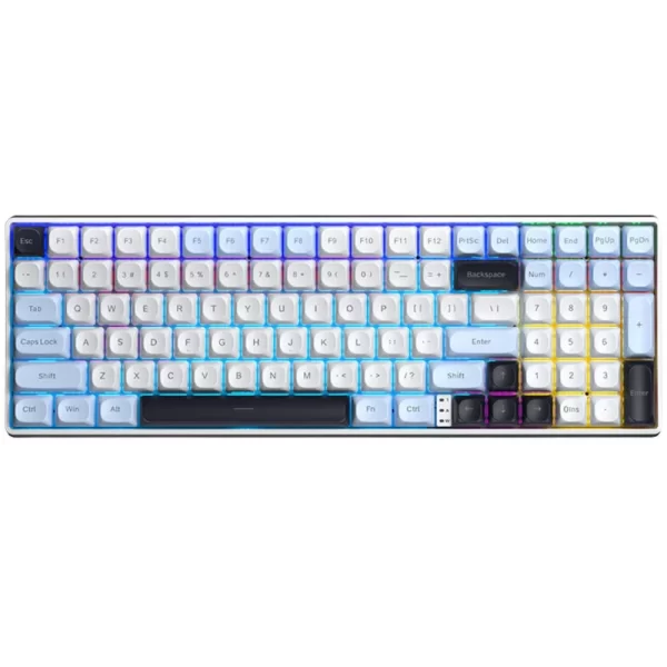 teclado aula s100 pro inalámbrico celeste, blanco y negro, switch marron
