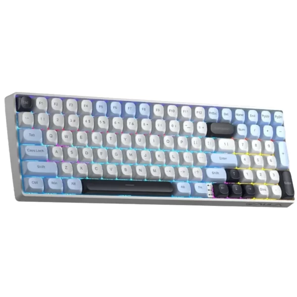 teclado aula s100 pro inalámbrico celeste, blanco y negro, switch marron