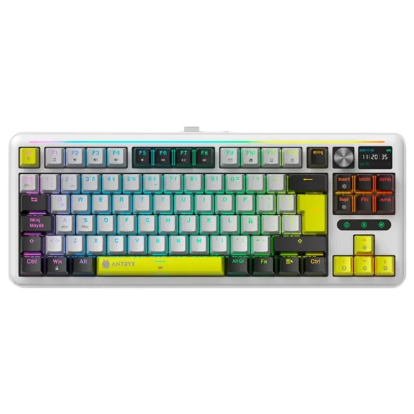 teclado mecanico antryx tk 950 pro tkl, switch rojo, conexion bluetooth, usb color blanco