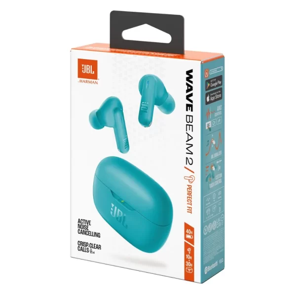 audífonos bluetooth true wireless jbl wave beam 2, cancelación de ruido, 40h azul