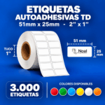 etiquetas adhesivas térmica directa td – 51 x 25 mm (2" x 1") – 3,000 unidades – 2 columnas – tuco de 1"