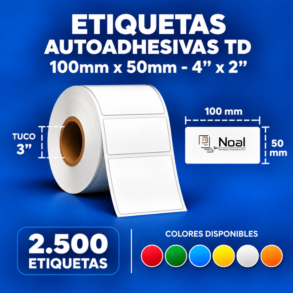 etiquetas adhesivas térmica directa td – 100 x 50 mm (4" x 2") – 2,500 unidades – 1 columna – tuco de 3" etiquetas adhesivas térmica directa td – 100 x 50 mm (4" x 2") – 2,500 unidades – 1 columna – tuco de 3"