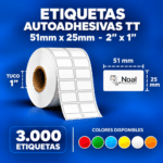 etiquetas adhesivas transferencia térmica tt – 51 x 25 mm (2" x 1") – 3,000 unidades – 2 columnas – tuco de 1"