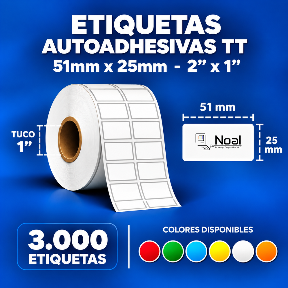 etiquetas adhesivas transferencia térmica tt – 51 x 25 mm (2" x 1") – 3,000 unidades – 2 columnas – tuco de 1" etiquetas adhesivas transferencia térmica tt – 51 x 25 mm (2" x 1") – 3,000 unidades – 2 columnas – tuco de 1"