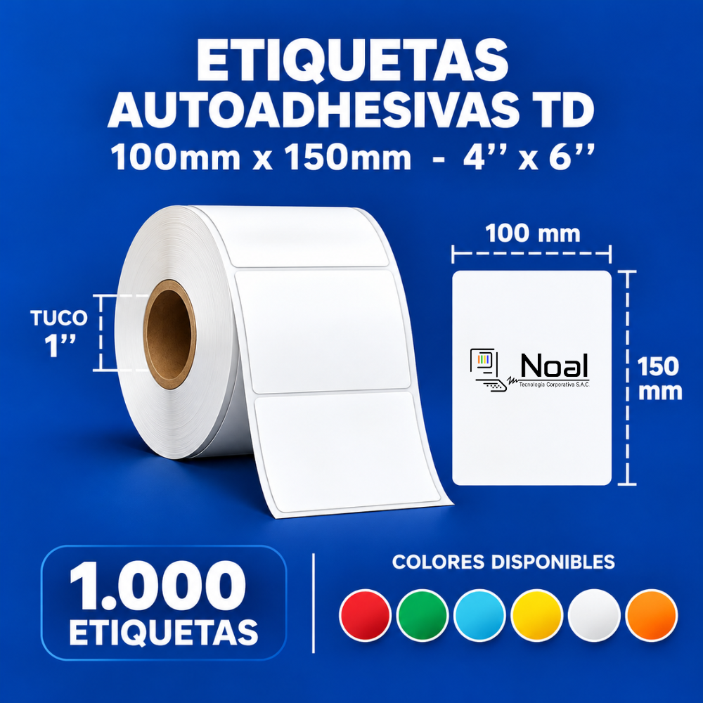 etiquetas adhesivas térmica directa td – 100 x 150 mm (4" x 6") – 1,000 unidades – 1 columna – tuco de 1" etiquetas adhesivas térmica directa td – 100 x 150 mm (4" x 6") – 1,000 unidades – 1 columna – tuco de 1"
