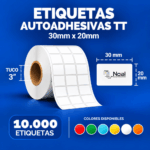 etiquetas adhesivas transferencia térmica tt – 30 x 20 mm – 10,000 unidades – 3 columnas – tuco de 3"