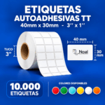 etiquetas adhesivas transferencia térmica tt – 40 x 30 mm – 10,000 unidades – 3 columnas – tuco de 3"