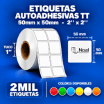 etiquetas adhesivas transferencia térmica tt – 50 x 50 mm (2" x 2") – 2,000 unidades – 1 columna – tuco de 1"