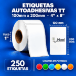 etiquetas adhesivas transferencia térmica tt – 100 x 200 mm (4" x 8") – 250 unidades – 1 columna – tuco de 1"