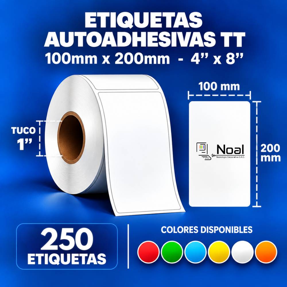 etiquetas adhesivas transferencia térmica tt – 100 x 200 mm (4" x 8") – 250 unidades – 1 columna – tuco de 1" etiquetas adhesivas transferencia térmica tt – 100 x 200 mm (4" x 8") – 250 unidades – 1 columna – tuco de 1"