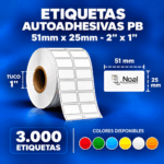 etiquetas adhesivas de polipropileno pb – 51 x 25 mm (2" x 1") – 3,000 unidades – 2 columnas – tuco de 1"