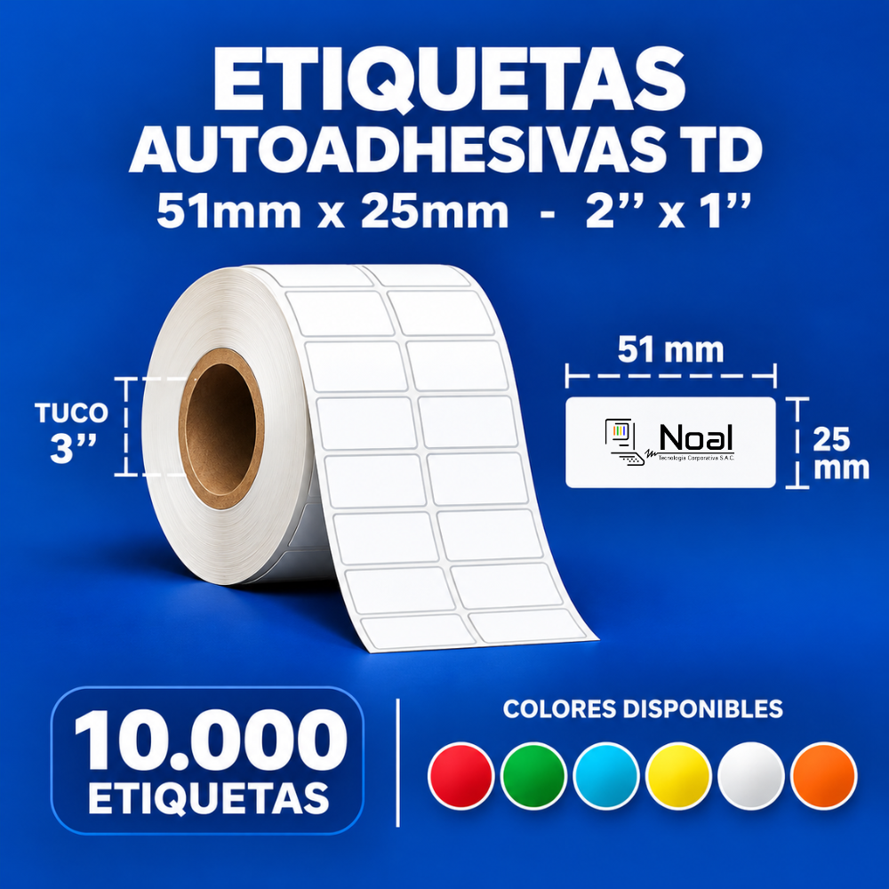 etiquetas adhesivas térmica directa td – 51 x 25 mm (2" x 1") – 10,000 unidades – 2 columnas – tuco de 3" etiquetas adhesivas térmica directa td – 51 x 25 mm (2" x 1") – 10,000 unidades – 2 columnas – tuco de 3"