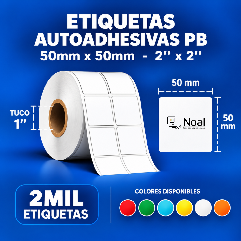 etiquetas adhesivas de polipropileno pb – 50 x 50 mm (2" x 2") – 2,000 unidades – 2 columnas – tuco de 1" etiquetas adhesivas de polipropileno pb – 50 x 50 mm (2" x 2") – 2,000 unidades – 2 columnas – tuco de 1"