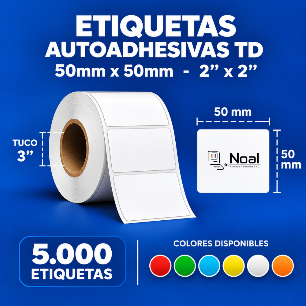 etiquetas adhesivas térmica directa td – 50 x 50 mm (2" x 2") – 5,000 unidades – 1 columna – tuco de 3" etiquetas adhesivas térmica directa td – 50 x 50 mm (2" x 2") – 5,000 unidades – 1 columna – tuco de 3"