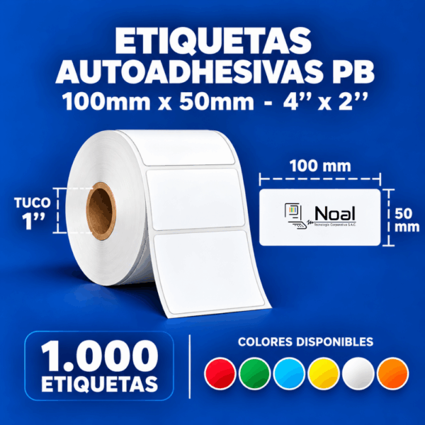 etiquetas adhesivas de polipropileno pb – 100 x 50 mm (4" x 2") – 1,000 unidades – 1 columna – tuco de 1"