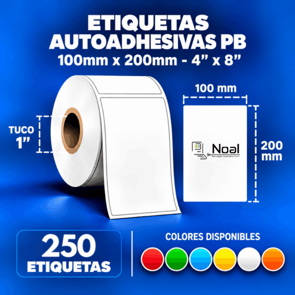 etiquetas adhesivas de polipropileno pb – 100 x 200 mm (4" x 8") – 250 unidades – 1 columna – tuco de 1"
