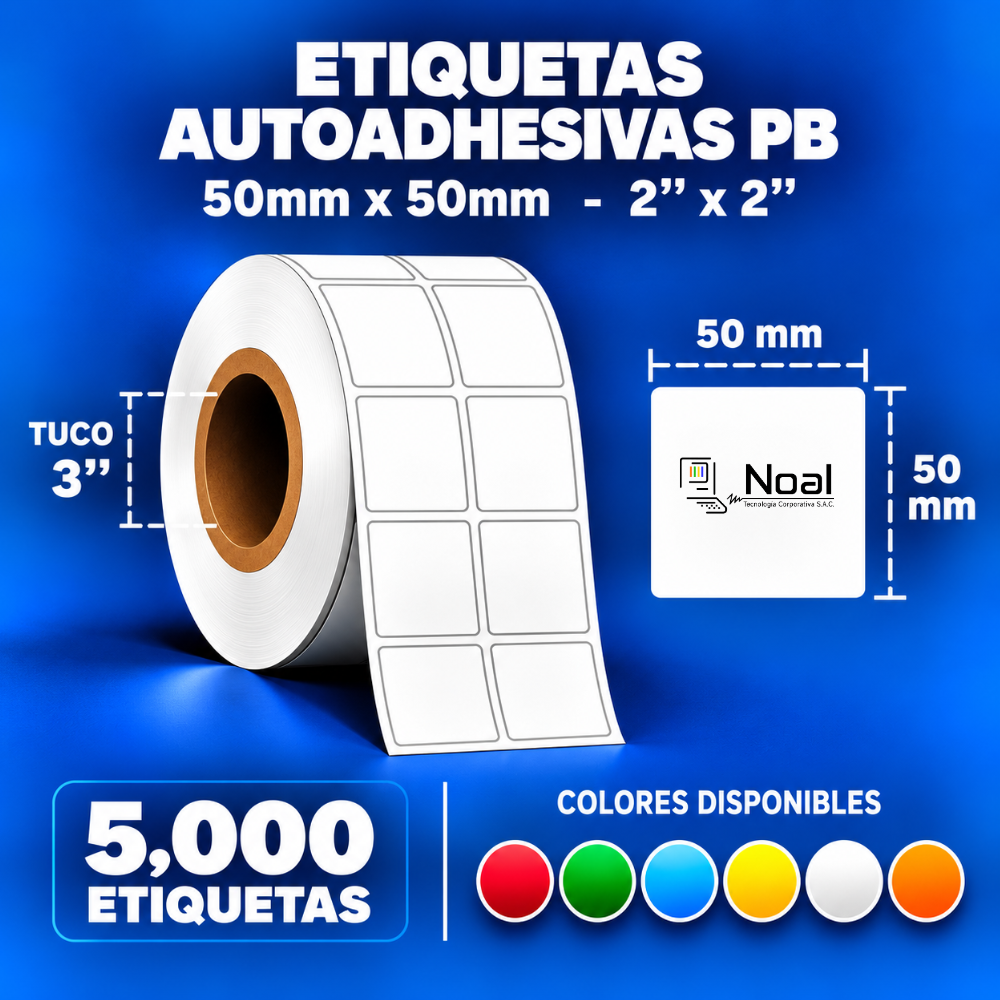 etiquetas adhesivas de polipropileno pb – 50 x 50 mm (2" x 2") – 5,000 unidades – 2 columnas – tuco de 3" etiquetas adhesivas de polipropileno pb – 50 x 50 mm (2" x 2") – 5,000 unidades – 2 columnas – tuco de 3"
